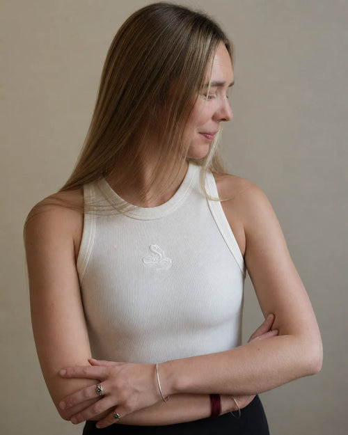 Jivamukti Yoga Organic Cotton Crop Top (White)