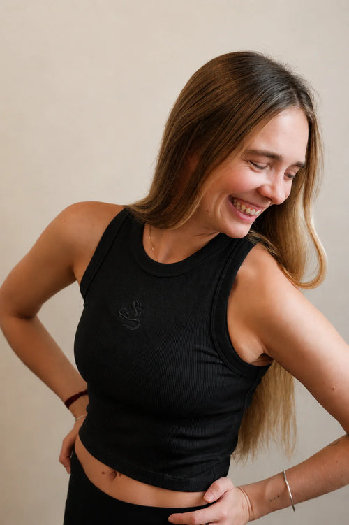 Jivamukti Yoga Organic Cotton Crop Top (Black)