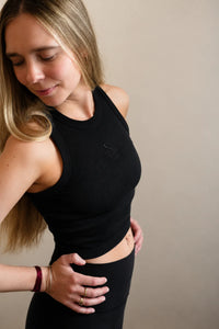 Jivamukti Yoga Organic Cotton Crop Top (Black)