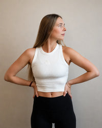 Jivamukti Yoga Organic Cotton Crop Top (White)